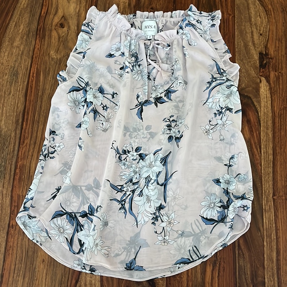 MISA Los Angeles Sheer Sleeveless Floral Blouse Size Medium